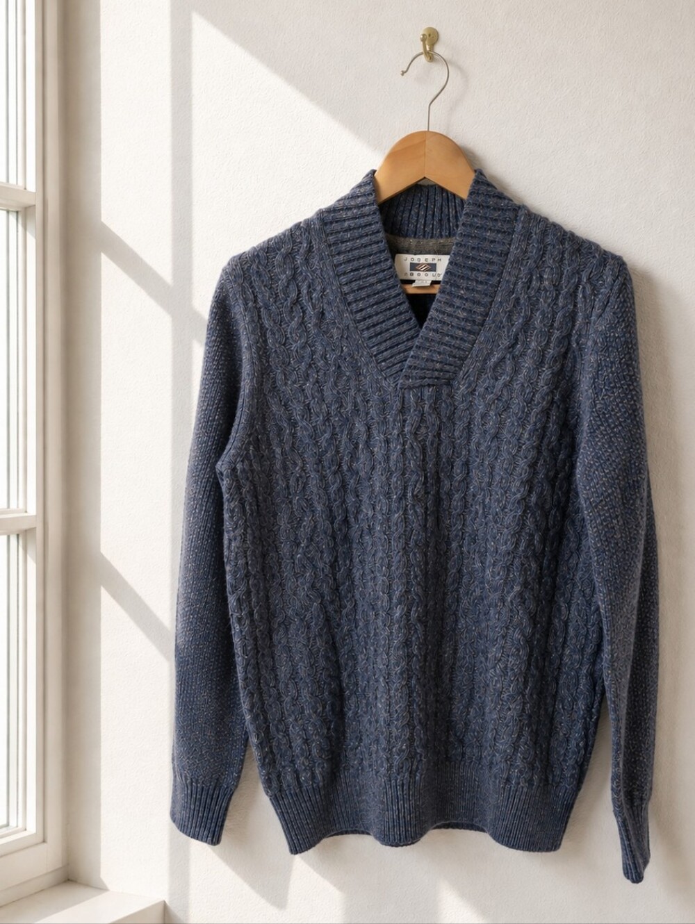 Joseph Abboud Shawl Collar Cable Knit Wool Blend Sweater Men's S Blue Gray